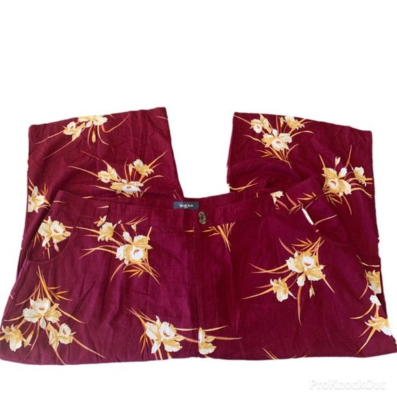 Modcloth Burgundy Tropical Print Linen Blend Wide Leg Capris Si…NEW/TAGS - Picture 4 of 7